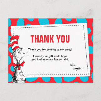 Cartão Postal Dr. Seuss | Gato no Chapéu Agradecimento de Aniver