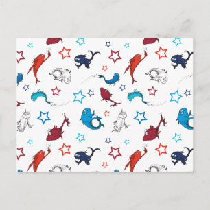 Cartão Postal Dr. Seuss   Um Peixe Dois Peixes Padrão de Estrela
