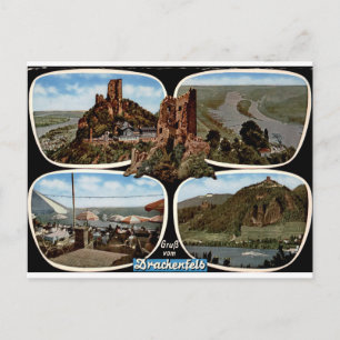 Cartão Postal Drachenfels Castelo do Reno Vista Múltipla Vintage