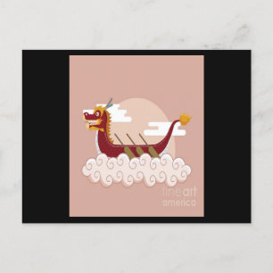 Cartão Postal Dragão Barco Chinês Festival Esporte Nuvens de Car