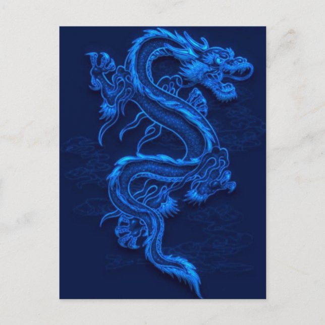 Cartão Postal Dragão Chinês Azul (Frente)