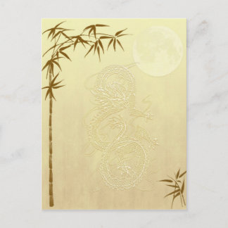 Cartão Postal Dragão chinês e Bamboo
