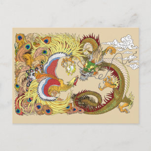Cartão Postal Dragão chinês e fênix