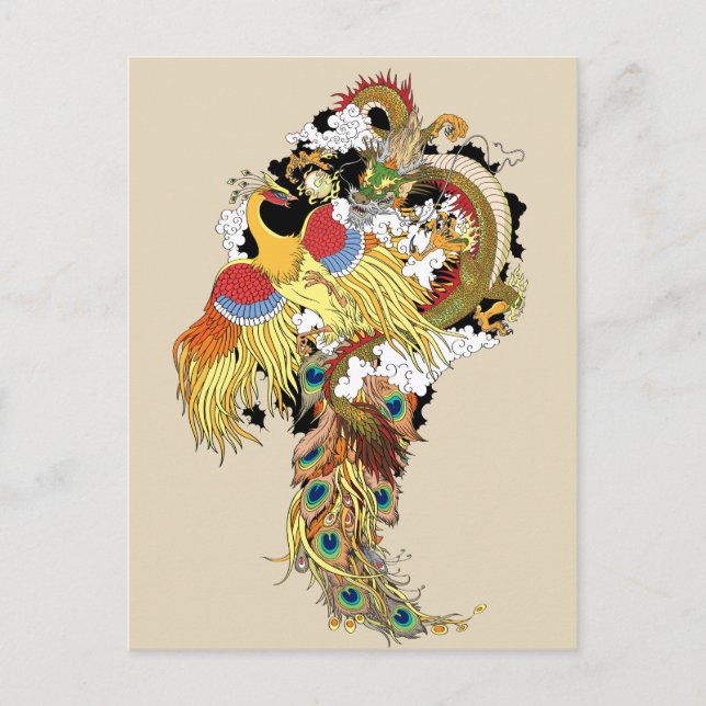 Cartão Postal Dragão chinês e fênix (Frente)