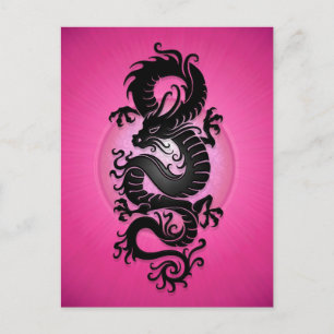 Cartão Postal Dragão Chinês Explosão Rosa