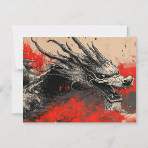 Cartão Postal Dragão Chinês Majestoso com Placa Vermelha
