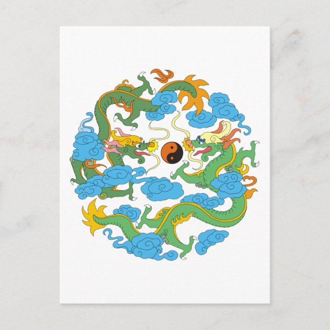 Cartão Postal Dragão Chinês Yin Yang (Frente)