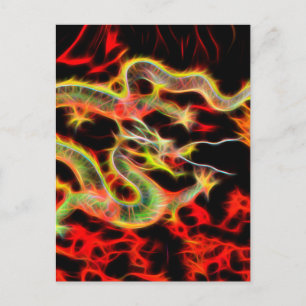 Cartão Postal Dragão cobra Fogo na Energia da Sorte