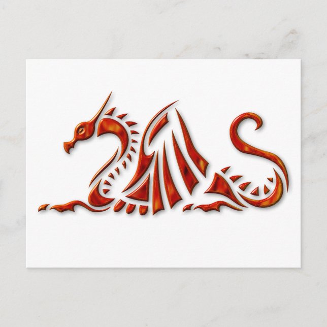 Cartão Postal Dragão com bisel vermelho metálico (Frente)