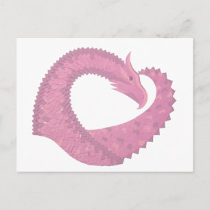 Cartão Postal Dragão cor-de-rosa em branco