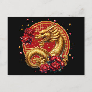 Cartão Postal Dragão de Ano Novo chinês Dourado