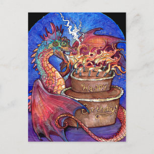 Cartão Postal Dragão de Bolo de Aniversário