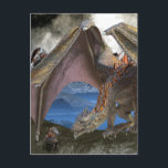 Cartão Postal Dragão de bronze VS Guerreiro<br><div class="desc">Este design foi criado através de arte digital. Ele pode ser personalizado escolhendo a opção personalizar.</div>