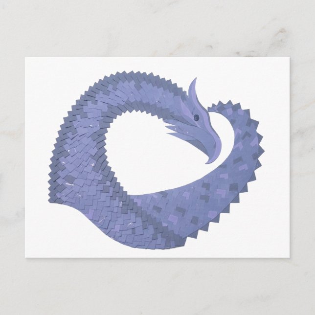 Cartão Postal Dragão de cinza azul em branco (Frente)