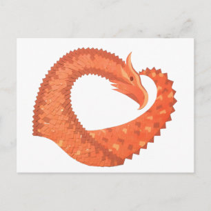 Cartão Postal Dragão de coração laranja em branco