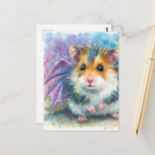 Cartão Postal Dragão de Hamster Doce Aquarela