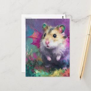 Cartão Postal Dragão de Hamster Doce Colorido Aquarela
