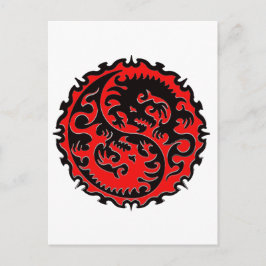 Cartão Postal Dragão de Yin Yang, vermelho e preto