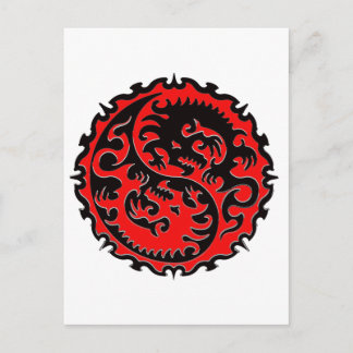 Cartão Postal Dragão de Yin Yang, vermelho e preto