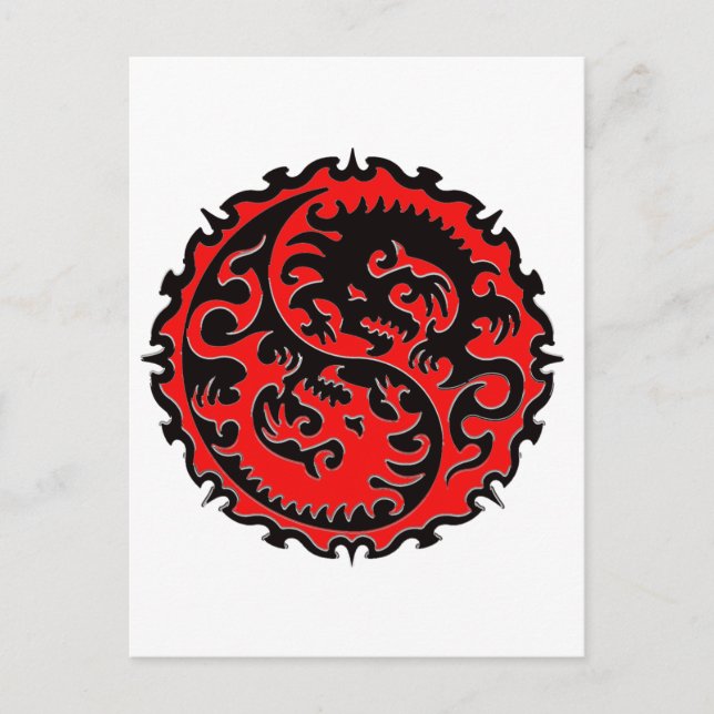 Cartão Postal Dragão de Yin Yang, vermelho e preto (Frente)