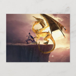Cartão Postal Dragão Dourado da Fantasia