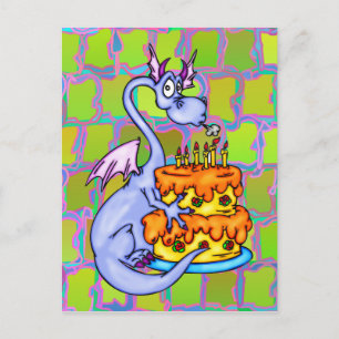 Cartão Postal Dragão e Bolo de Aniversário