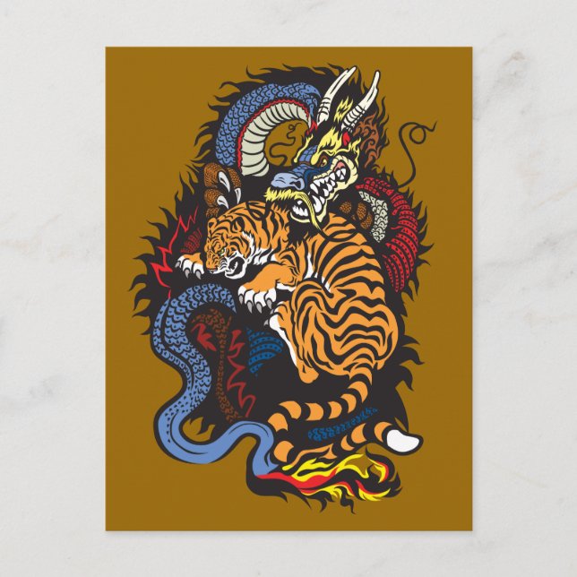 Cartão Postal dragão e combate de tigre (Frente)