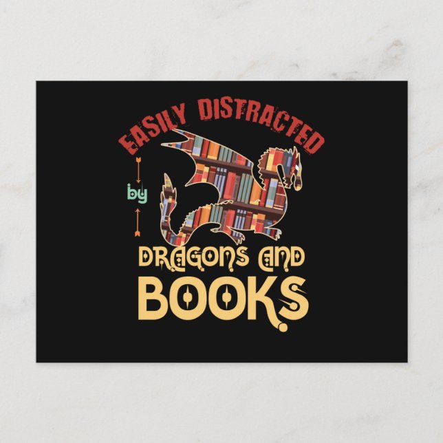 Cartão Postal Dragão E Livros (Frente)