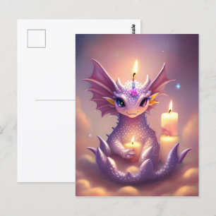Cartão Postal Dragão Fantasia com Velas de Aniversário
