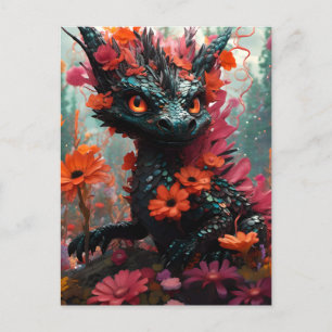 Cartão Postal Dragão Floral Preto-Cachado