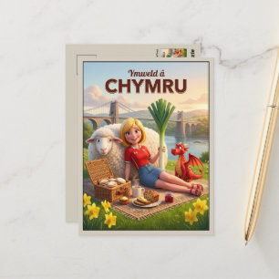 Cartão Postal Dragão Galês Fofo Ymweld â Chymru Viagem