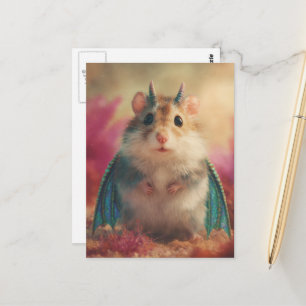 Cartão Postal Dragão Hamster Doce Adorável com Chifres