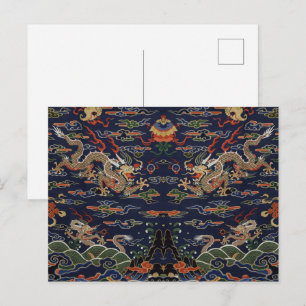 Cartão Postal Dragão Imperial Dourado e Nuvens Auspiciosas