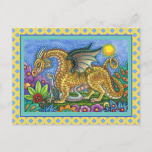 CARTÃO POSTAL DRAGÃO MEDIEVAL E JARDIM DE ARTE FOLK JOVEM E COL