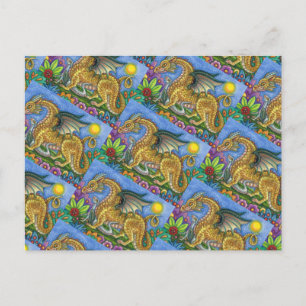 CARTÃO POSTAL DRAGÃO MEDIEVAL E JARDIM DE ARTE FOLK JOVEM E COL