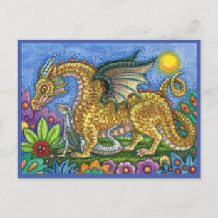 CARTÃO POSTAL DRAGÃO MEDIEVAL E JARDIM DE ARTE FOLK JOVEM E COL