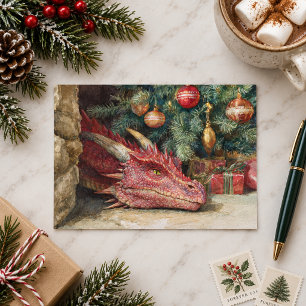 Cartão Postal Dragão na árvore de Natal