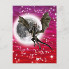 Cartão Postal Dragão Negro - Fantasia Mítica Cria Céu Vermelho