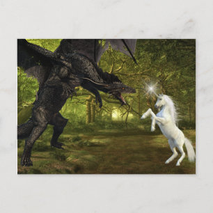 Cartão Postal Dragão Negro Vs Magia de Batalha do Unicórnio