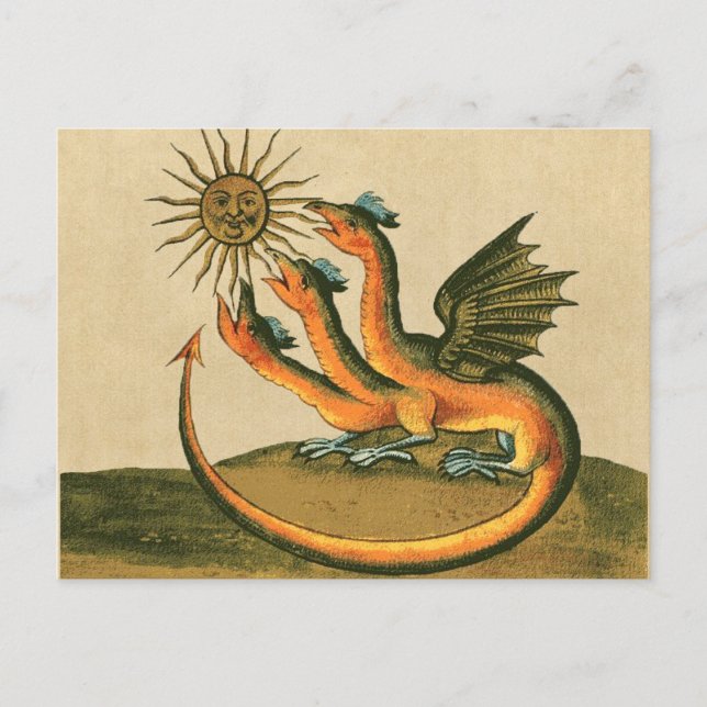 Cartão Postal Dragão ouro com Lua e Sépia Sol (Frente)