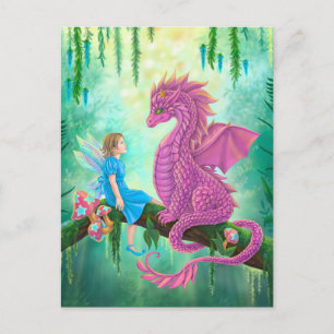 Cartão Postal Dragão rosa e Fada