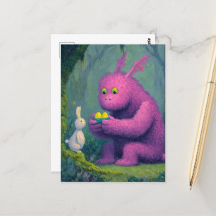 Cartão Postal Dragão roxo e coalhada da páscoa, cor d'água