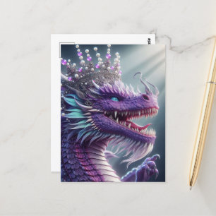 Cartão Postal Dragão roxo numa coroa