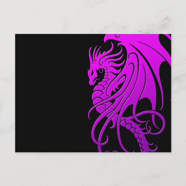 Cartão Postal Dragão Tribal Voador - roxo a preto (Frente)