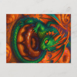 Cartão Postal Dragão Verde Miniatura Fofo & Arte Fantasia de Don