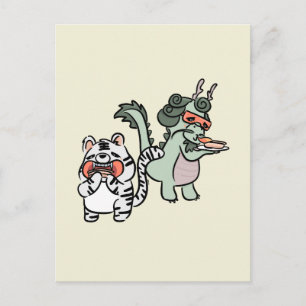 Cartão Postal Dragão verde tigre branco