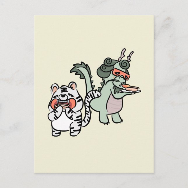 Cartão Postal Dragão verde tigre branco (Frente)