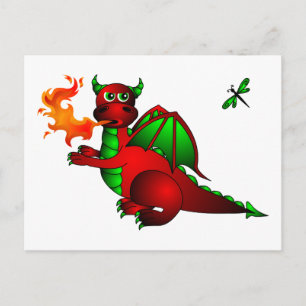 Cartão Postal Dragão Vermelho e Dragonfly