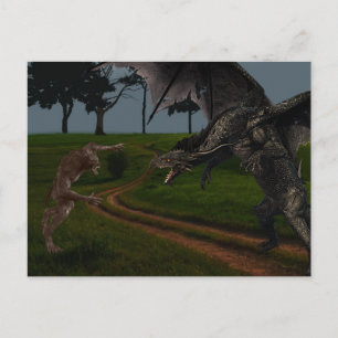 Cartão Postal Dragão Vs Fantasia de Lobisomem