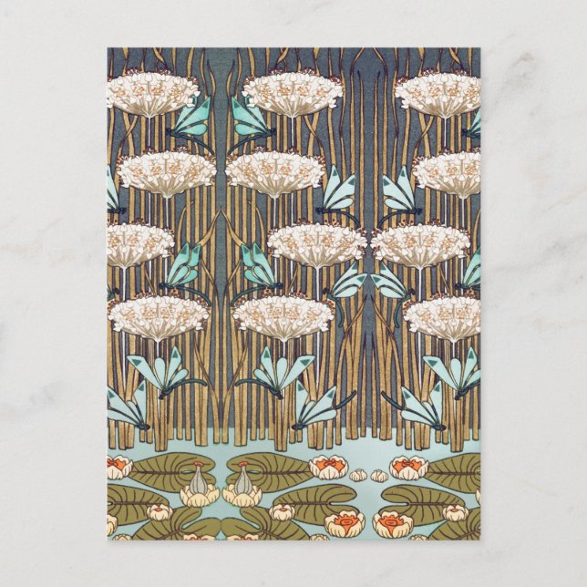 Cartão Postal Dragões Água Lírios Marsh Art Nouveau (Frente)
